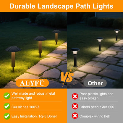 ALYFC 8 Pack Low Voltage Landscape Lighting Kit: All-in-One-Set Easy Setup - Dusk to Dawn Auto On/Off &Timer - 3W Outdoor Waterproof Metal Pathway Lights for Garden Yard Walkway Driveway