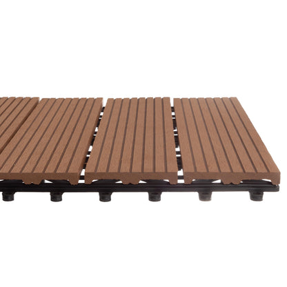 Interlocking Deck Tiles - 30-Pack 11.6-in Wood Plastic Composite All-Weather Outdoor Flooring Balcony Poolside or Patio by Pure Garden (Brown)