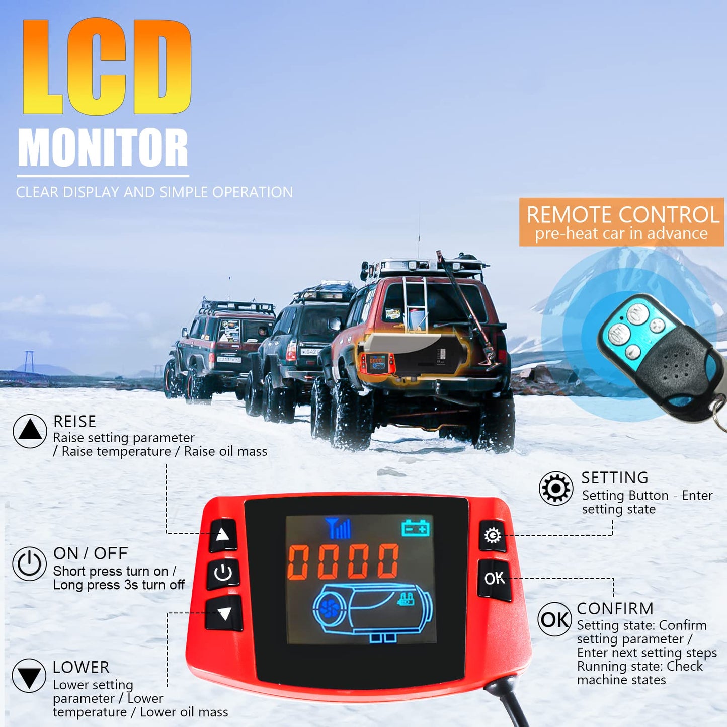 WAYSKA Diesel Air Heater 12V, 15L Tank, Diesel Heater 8KW, Muffler, Diesel Parking Heater with LCD Monitor & Remote Control for Trucks, Trailer, Boat and Motor-Home