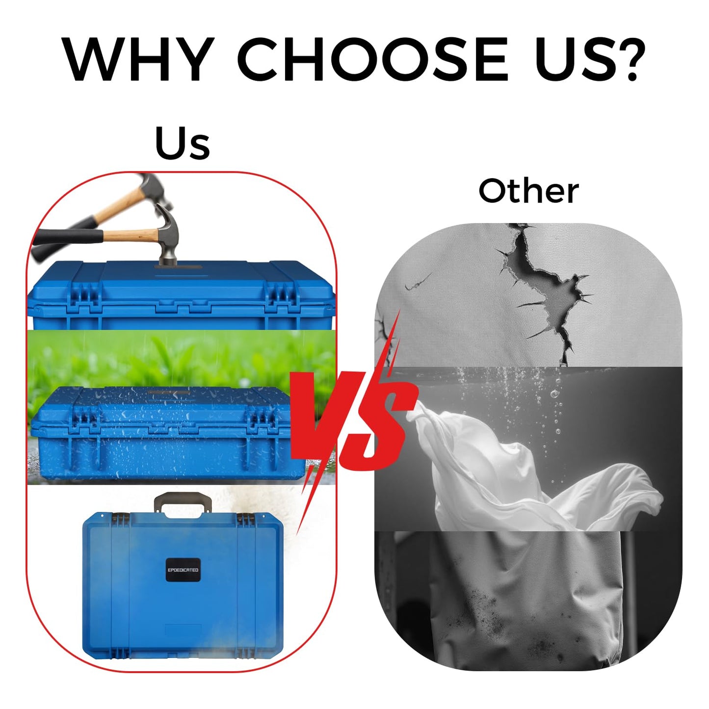 EPDEDICATED IP67 Waterproof Shockproof Hard Case, Orange Rugged Hard Shell with Custom Foam Insert, Lockable Heavy-Duty Equipment Case for Camera Drone Tools Camping Gear, 18.0×13.39×5.12 In (Blue)