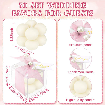 Nuanchu 30 Sets Bridal Shower Favors Pink 1.6" Mini Bubble Candles Wedding Favors Gifts for Guests Aesthetic Bubble Candles Baby Shower Favor with Thank You Card Ribbon for DIY Baptism Gift