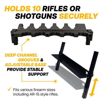Rush Creek Creations Heavy-Duty Aluminum Gun Rack for 10 Rifles & Shotguns, 22"x32"x26.6”, Foldable Portable Stand, Black