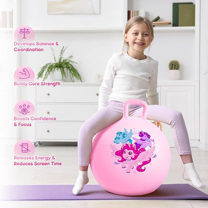 PlayZap Hopper Balls for Kids 3-8 18 Inches Bouncy Ball with Handle Inflatable Bouncing Hopper Jumping Hopping Toys Hippity Hop Girls Boys Gifts Pink