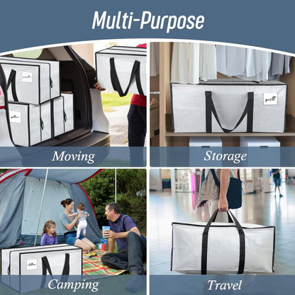 6 Pack Extra Heavy Duty Large Moving Bags with Strong Zipper & Comfortable Handles, Sturdy & Durable Clothes Storage Bags Totes Bins, Packing Moving Boxes for College Supplies, White