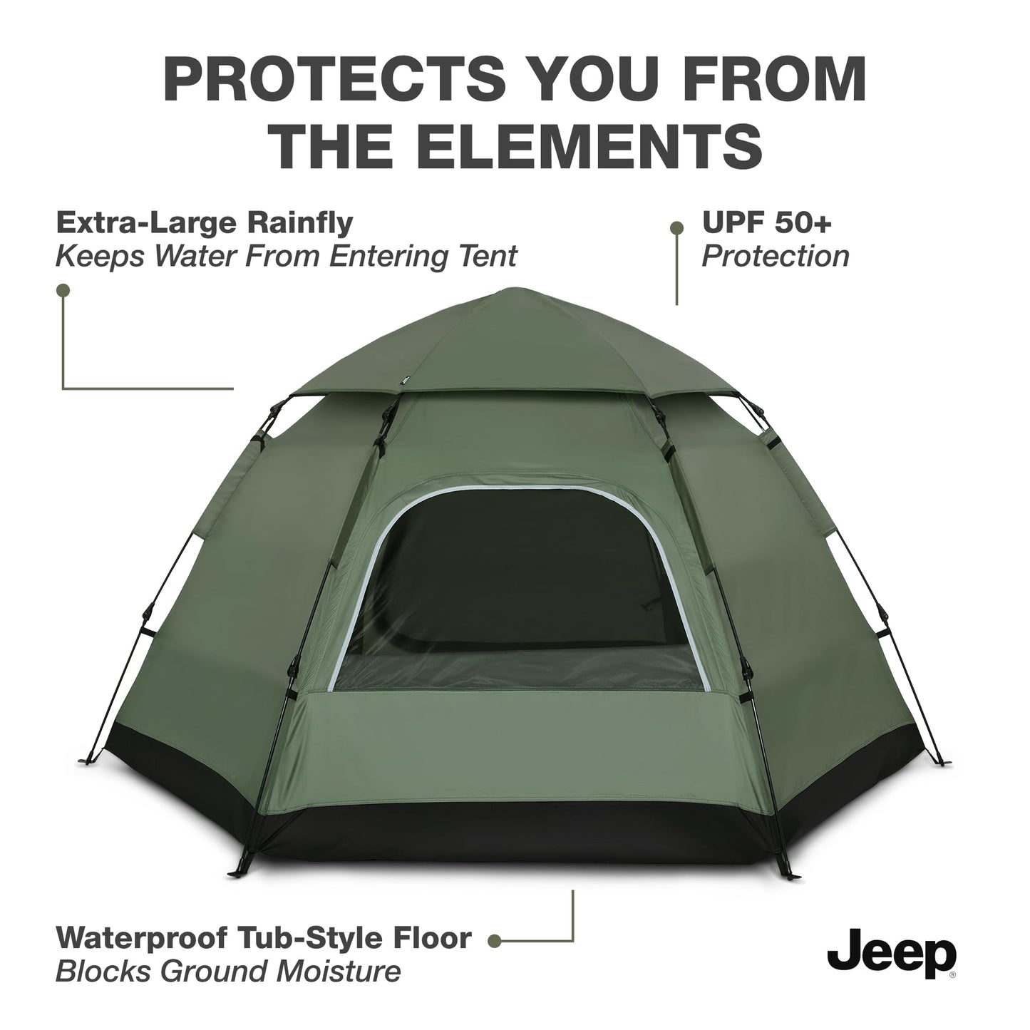 Jeep Compass 4-Person Pop Up Instant Tent by Delta Children with Carry Bag, Stakes and Guy Lines – Waterproof - UPF 50+Protection, Olive Green