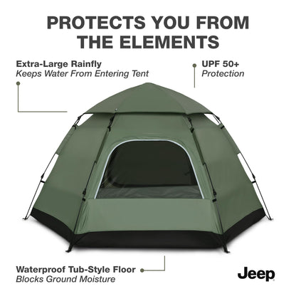 Jeep Compass 4-Person Pop Up Instant Tent by Delta Children with Carry Bag, Stakes and Guy Lines – Waterproof - UPF 50+Protection, Olive Green