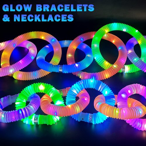 Glow Sticks Bulk Party Favors Supplies 96 PCS, LED Light up Wands Pop Tubes for Toddlers Kids, Glow in Dark Bracelet Necklace Accessories Decorations for Birthday Wedding Dance Floor Props Events
