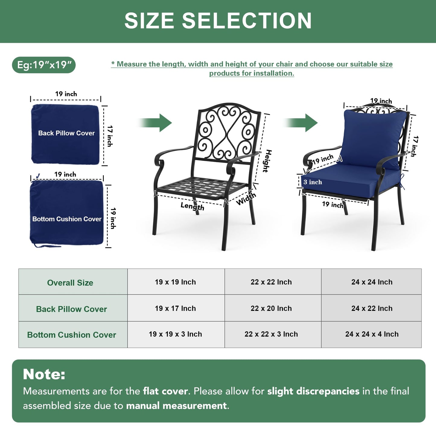 Summsun Patio Chair Cushion Set with Removable Cover, Waterproof Backrest and Seat Cushion Set Replacement for Outdoor Furniture, 19 x 19 Inch, Navy, Set of 4