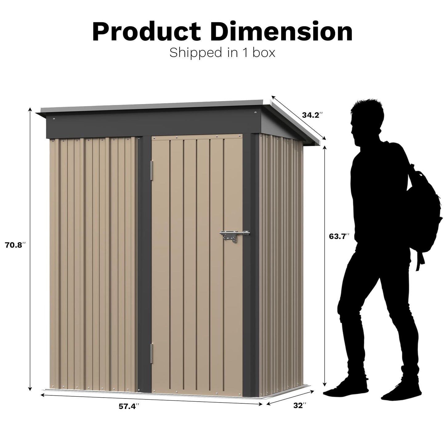 Greesum Outdoor Storage Shed 5 x 3 ft. Utility Tool Shed Metal Storage Garden Shed with Door & Lock for Patio Storage, Brown