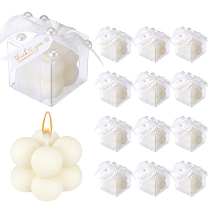 Nuanchu 12 Sets Bridal Shower Favors White 1.6" Mini Bubble Candles Wedding Favors Gifts for Guests Aesthetic Bubble Candles Baby Shower Favor with Thank You Card Ribbon for DIY Baptism Gift