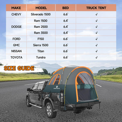 Truck Bed Tent 6.4' ~ 6.7' Easy Set Up Umburato Pickup Truck Tents for Camping, Waterproof PU3000mm Canopy for Truck Camper, Portable, Spacious for 2 Person Green