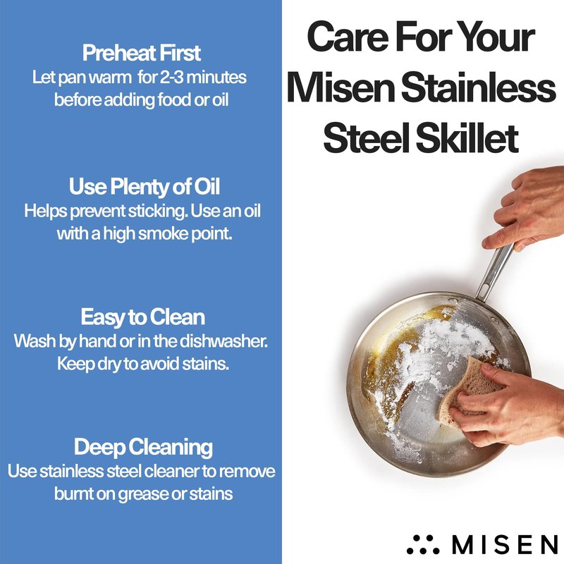Misen 5-Ply Stainless Steel 12" Frying Pan - Professional Cookware for Induction, Gas and Electric - Dishwasher Safe, Oven Safe to 800°F - Durable, Versatile, Even Heating