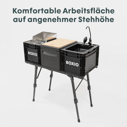 BOXIO - Folding Camping Table 88 x 40 cm Weatherproof Stable & Foldable Height-Adjustable Outdoor Table for Camping, Garden, Balcony & Motorhome Accessories (With Bag)
