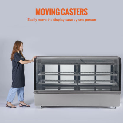 VEVOR Deli Case, 32 Cu.Ft./901L Large Pastry Display Case, 4-Tier Commercial Display Refrigerator with LED Lighting, Downdraft Cooling, Movable with Casters, for Bakery