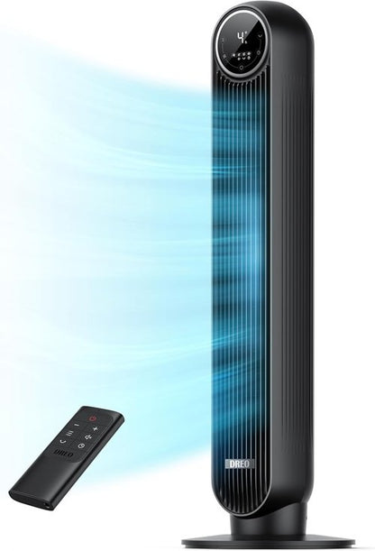 DREO Bladeless Tower Fan - Ultra Quiet 20dB with 8 Speeds & 90° Oscillation | High Velocity 28ft/s, Black