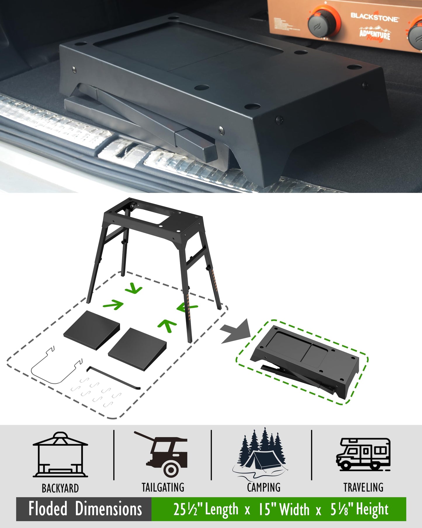 Sivsis Blackstone Griddle Stand for 17”or 22”, Portable Blackstone Grill Stand with Side Shelf, Tool Hooks, Paper Towel Holder and Trash Bag Holder, Grilling Stand for Outdoor Camping Garden Lawns