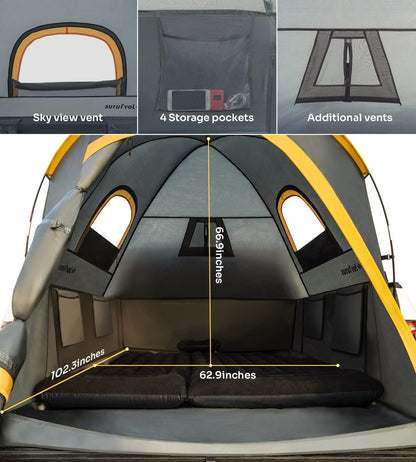 JOYTUTUS Truck Bed Tent, Portable Pickup Truck Tent 6.5ft Fiberglass Pole, Waterproof PU2000mm Fabric for 2 Person, Easy Set-up, Orange