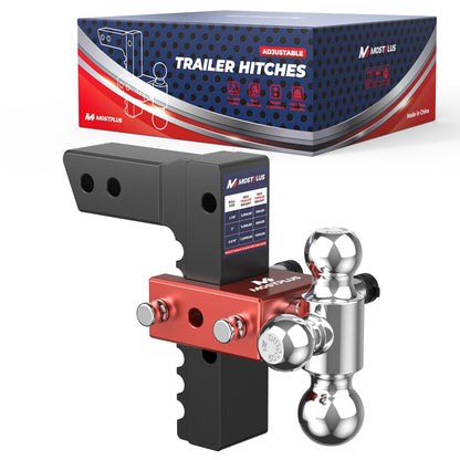 MOSTPLUS Aluminum Trailer Hitch, 2.5 Inch Receiver, Dual Ball Mount with 2" & 2-5/16" & 1-7/8" Balls, 3,500-18,500 LBS GTW, 48" Adjustable Height Heavy Duty Towing Hitch for Most Truck & SUV