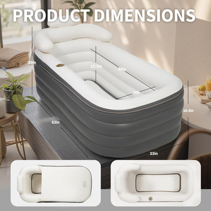 Crossing King Inflatable Bathtub, Portable Bathtub Adult with Electric Air Pump, Freestanding Foldable Spa Tub with Backrest Cup Holder for Indoor Outdoor, Easy to Inflate＆Drain (Gray)