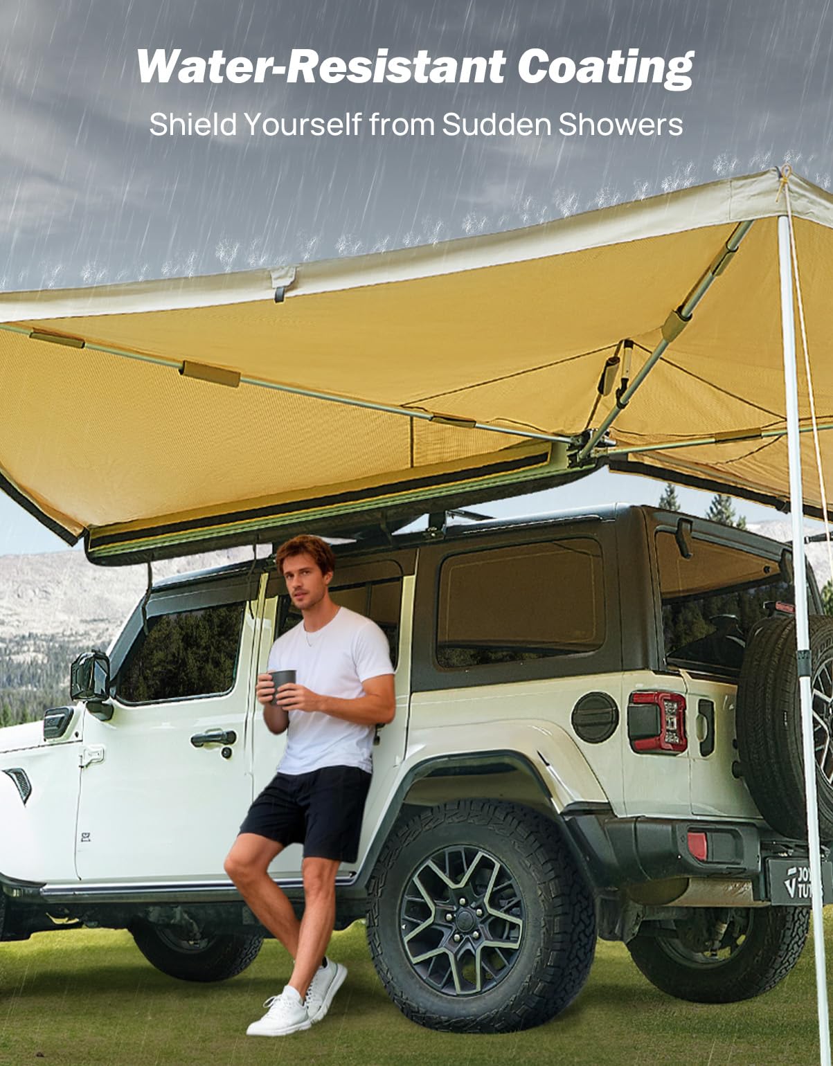JOYTUTUS 270 Awning - 125 SQ. FT Freestanding All-Weather Side Canopy, Vehicle Awning UV50+, Waterproof PU10000mm, Adjustable for SUV/Truck/Van Driver Side, Wind Resistant