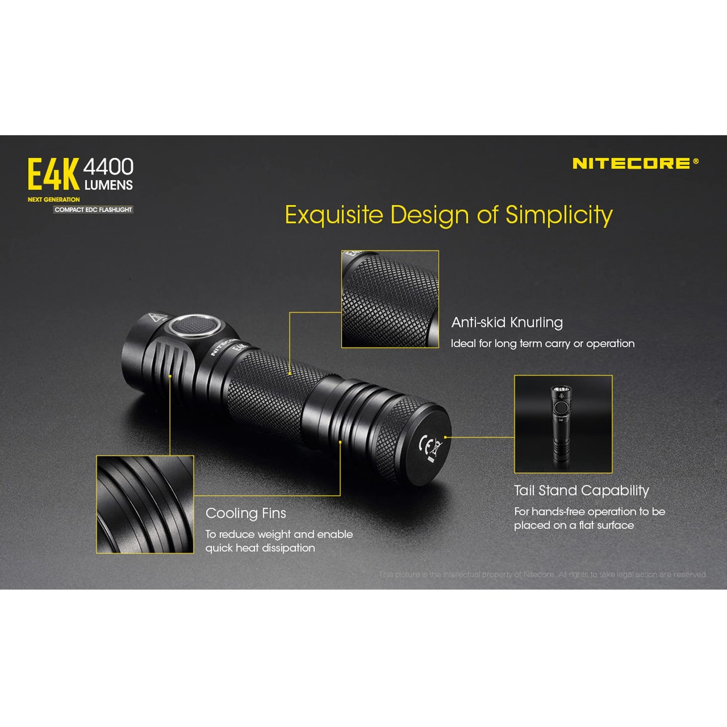 Nitecore E4K 4400 Lumen EDC Compact Rechargeable Flashlight with LumenTac Organizer