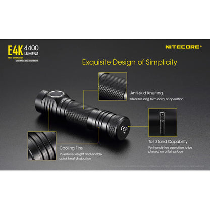 Nitecore E4K 4400 Lumen EDC Compact Rechargeable Flashlight with LumenTac Organizer