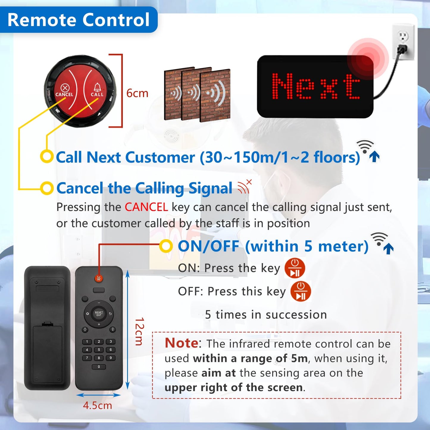 KOQICALL Take a Number System Wireless Queue Call System Call Next Customers for Restaurant Bank Doctor Room Supermarket Pet Hospital Office Interview (Q-Next+A2 1+1)
