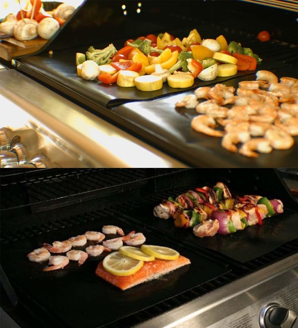 Renook Grill Mat Set of 6 | 100% Non-Stick Reusable Mats for Easy Cleaning - 15.75 x 13-Inch, Black