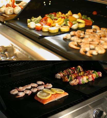 Renook Grill Mat Set of 6 | 100% Non-Stick Reusable Mats for Easy Cleaning - 15.75 x 13-Inch, Black