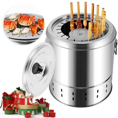 Smokeless Charcoal Hanging Kebob Grill, Stainless Steel With 20 Skewers, Portable Smokeless BBQ Charcoal Grill for Travel Camping Picnic Patio Backyard