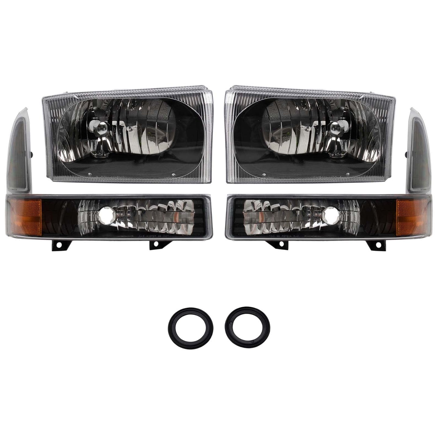 TRQ 2 Piece Headlight Assembly Set Performance Halogen Black Bezel Driver & Passenger Side Compatible with Ford Excursion 2000-2004 F250 F350 1999-2004 F450 F550 1999-2003