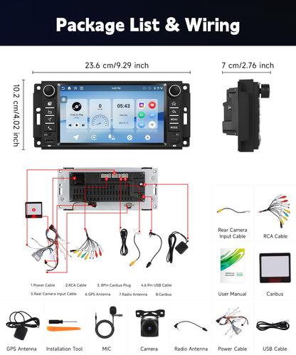 4+64G Car Stereo for Jeep Wrangler Compass Grand Cherokee Dodge Ram 1500 Chrysler Sebring 300C Wireless Carplay Android Auto,7" Touch Screen Radio, Android/GPS/WiFi/EQ DSP/UI/BT5.0/SWC/Backup Camera
