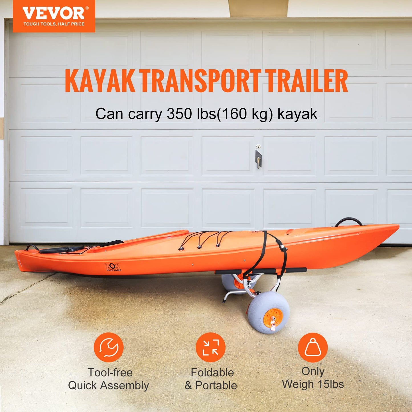 VEVOR Heavy Duty Kayak Cart, 350lbs Load Capacity, Detachable Canoe Trolley with 13'' Beach Wheels, Adjustable Carrier Width & Nonslip Support Foot, for Kayaks Canoes Paddleboards Float Mats Jon Boats