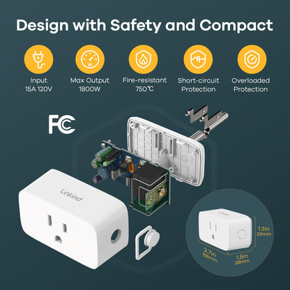 Linkind Matter Smart Plug, Work with Apple Home, Siri, Alexa, Google, SmartThings, Smart Outlet 15A/1800W Max, Smart Home Automation, APP Remote Control,Timer&Schedule, 2.4G Wi-Fi Only, 4 Pack