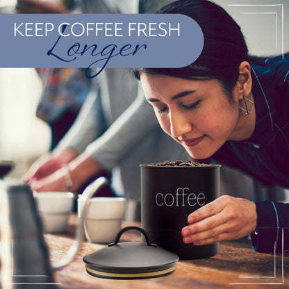 AuldHome Design Enamelware Black Coffee Canister; Modern Farmhouse Style Coffee Storage for Kitchen