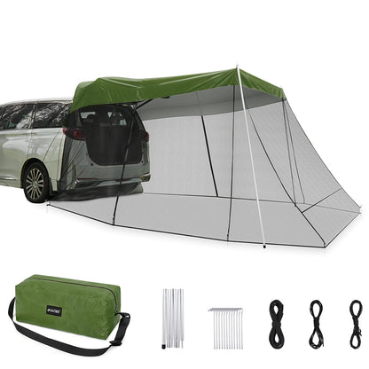 G4Free Car Awning Sun Shelter with Mosquito Net, Portable SUV Tent Tailgate Shade Canopy for Outdoor Camping Travel (Army Green)