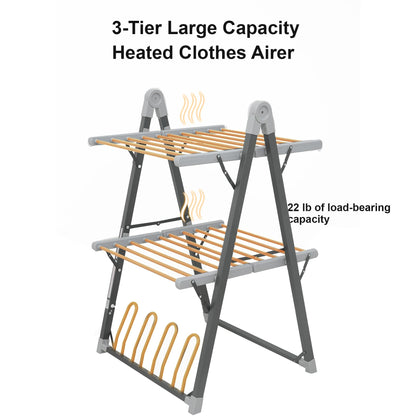 SHARNDY Electric Heated Clothes Drying Rack,Foldable Heated Garment Dryer with Timer Shut-Off Laundry Rack for Clothes Shoes Socks,Aluminum Alloy,Space Gray,Plug & Play,(39.37x25.98x23.82in)