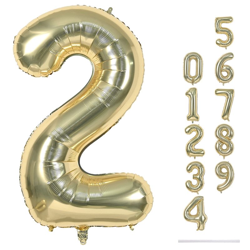 40 Inch Balloon Number 2 Champagne Gold, Large Foil Light Gold Number Balloons Set 0-9 for Women Men, Digital 2 Helium Balloons for Boys Girls 2nd Birthday Anniversary Graduation Party Decorations