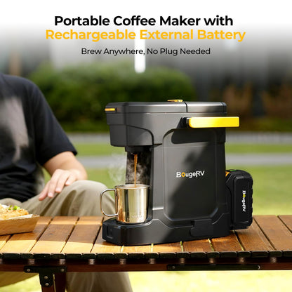 BougeRV Coffee Maker with 18V 8Ah Battery Powered Compatible with K Cup Coffee Pods & Ground Coffee, Portable Coffee Maker Cordless with AC/DC Power for Travel, Camping, Outdoor, Jobsite, RV, Home