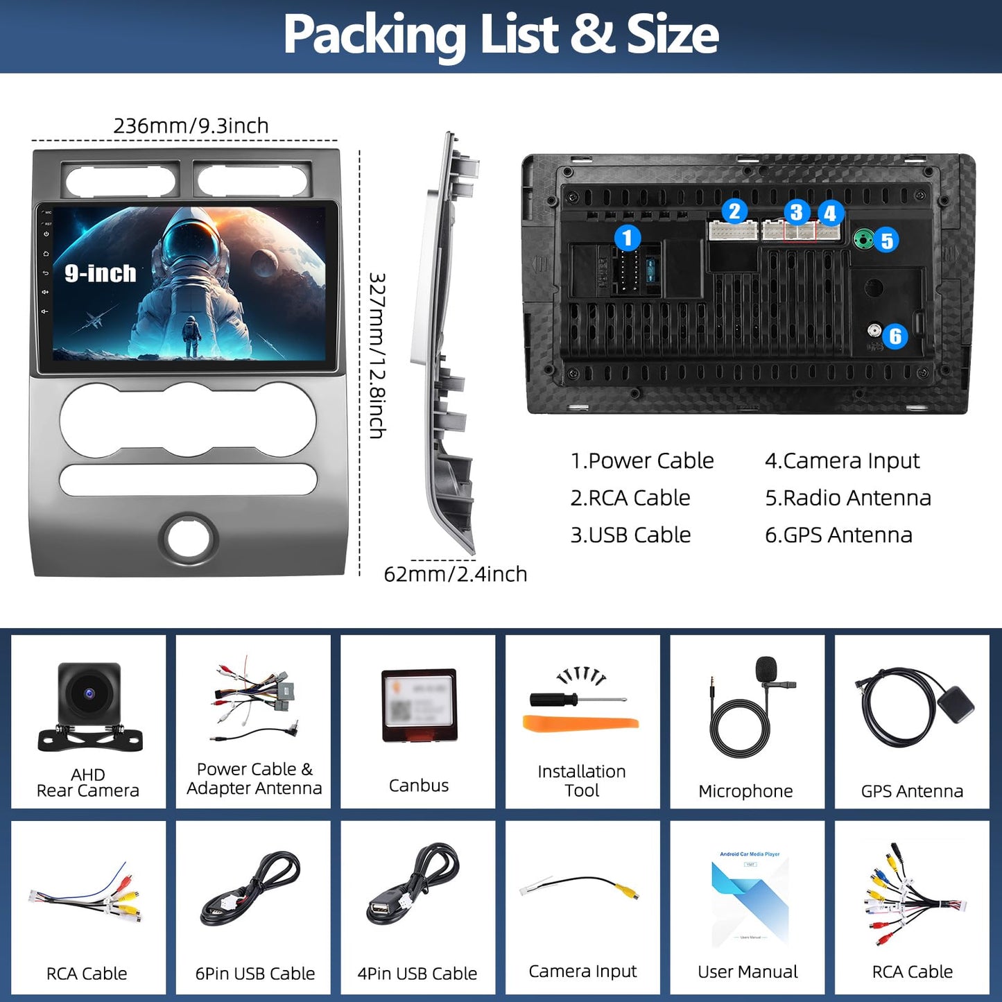 4G+64G Car Radio Stereo for Ford Expedition 2007-2014 with Wireless CarPlay Android Auto 9" Touchscreen Radio Android 13 Car Stereo with GPS Navigation Bluetooth 5.0 32EQ FM Backup Camera (Manual AC)