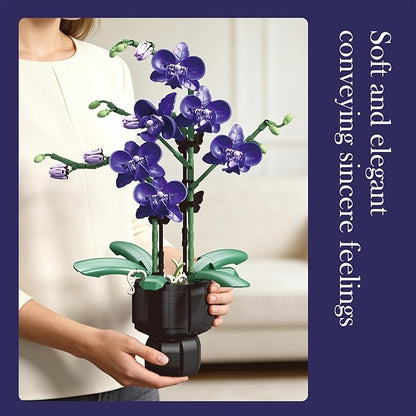 Purple Orchid Flower Building Blocks Set – 666 PCS DIY Artificial Flower Kit for Elegant Home Decor Table Display Compatible with Lego Flowers Artistic Gift for Ages 6+