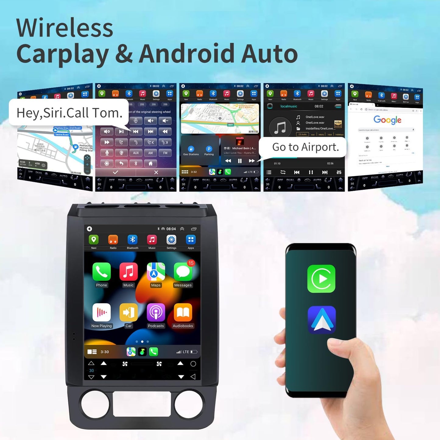 Car Radio for Ford F150 2015 2016 2017 2018 2019 2020 Upgrade Stereo Radio Replacement with CarPlay 12.1 inch Touch Screen Android Auto Bluetooth GPS WiFi Backup Camera 8Core