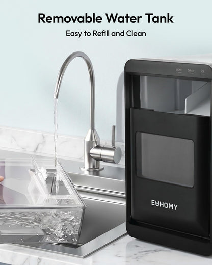 EUHOMY Nugget Ice Maker Countertop, 44Lbs/24H Sonic Ice Maker Machine, Self-Cleaning Pellet Ice Makers with Ice Scoop&Basket, Countertop Pebble Ice Maker for Home/Kitchen/Office