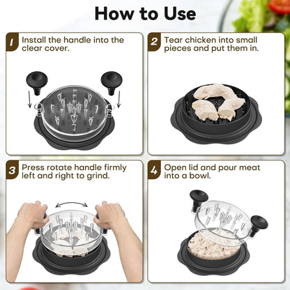 Ukeetap 10" Pro Chicken Shredder Tool - BPA-Free Meat Grinder with Ergonomic Handle & Anti-Slip Base, Black