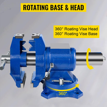 VEVOR Bench Vise 6 Inch, Double Swivel Rotating Heavy Duty Vise Head/Body Rotates 360°,Pipe Vise Bench Vices 30Kn Clamping Force,for Clamping Fixing Equipment Home or Industrial Use