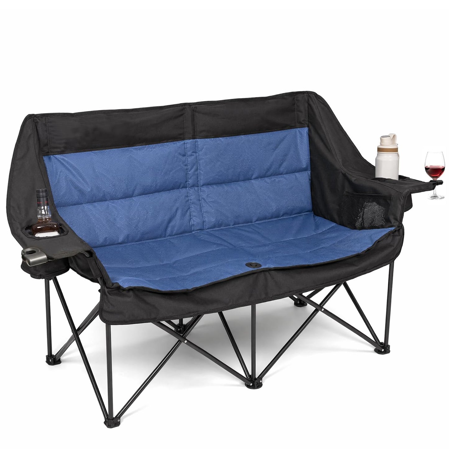 Double Camping Chairs for Adults Folding Loveseat, Heavy Duty Oversized 2 Person Camping Couch Outdoor Portable Folding Chair for Lawn, Patio, Beach