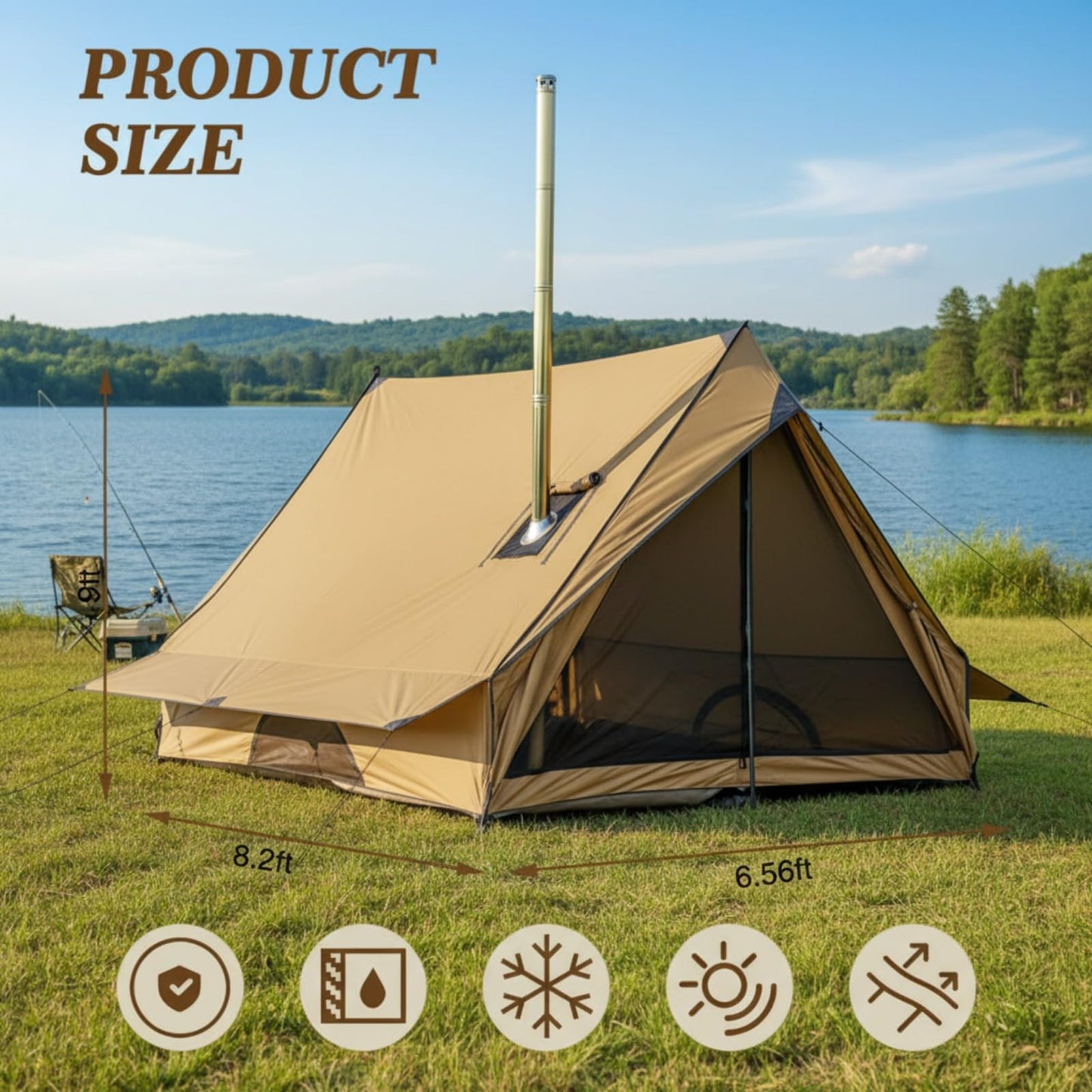 Soulchen Hot Tent with Stove Jack for 2-3 Person Camping, Waterproof Lightweight Bushcraft Tent for Hiking, Backpacking, Outdoor Fishing & Shelter with Poles Stakes & Fireproof Mat