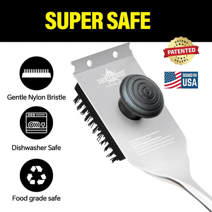 XUDAKAIXIN Nylon Grill Brush - Dual Grip Design with Luxurious Acacia Wood Handle | Safe for Cooled Grates (Black)