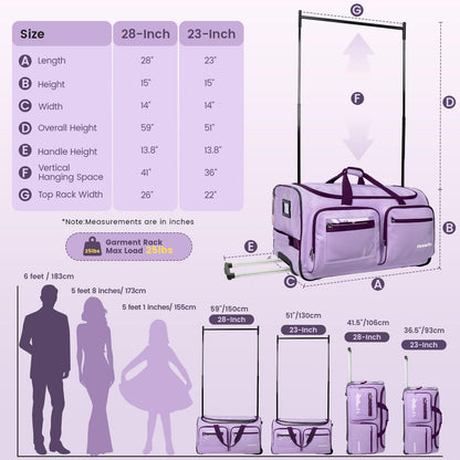 Fanwoli 23" Dance Bag with Garment Rack | Upgraded Stable System & Fabric | More Lightweight & Wear-Resistant | Ideal Competition Duffle Bag for Dancers Livestreamer Athletes