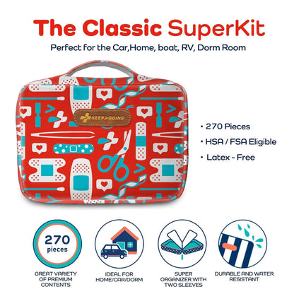Keep Going Travel First Aid Kit Bundle of 2 Kits, First Aid Kit for Car, Home, Dorm, & Boat with Latex-Free Bandages – Travel Kit Bundle for Families